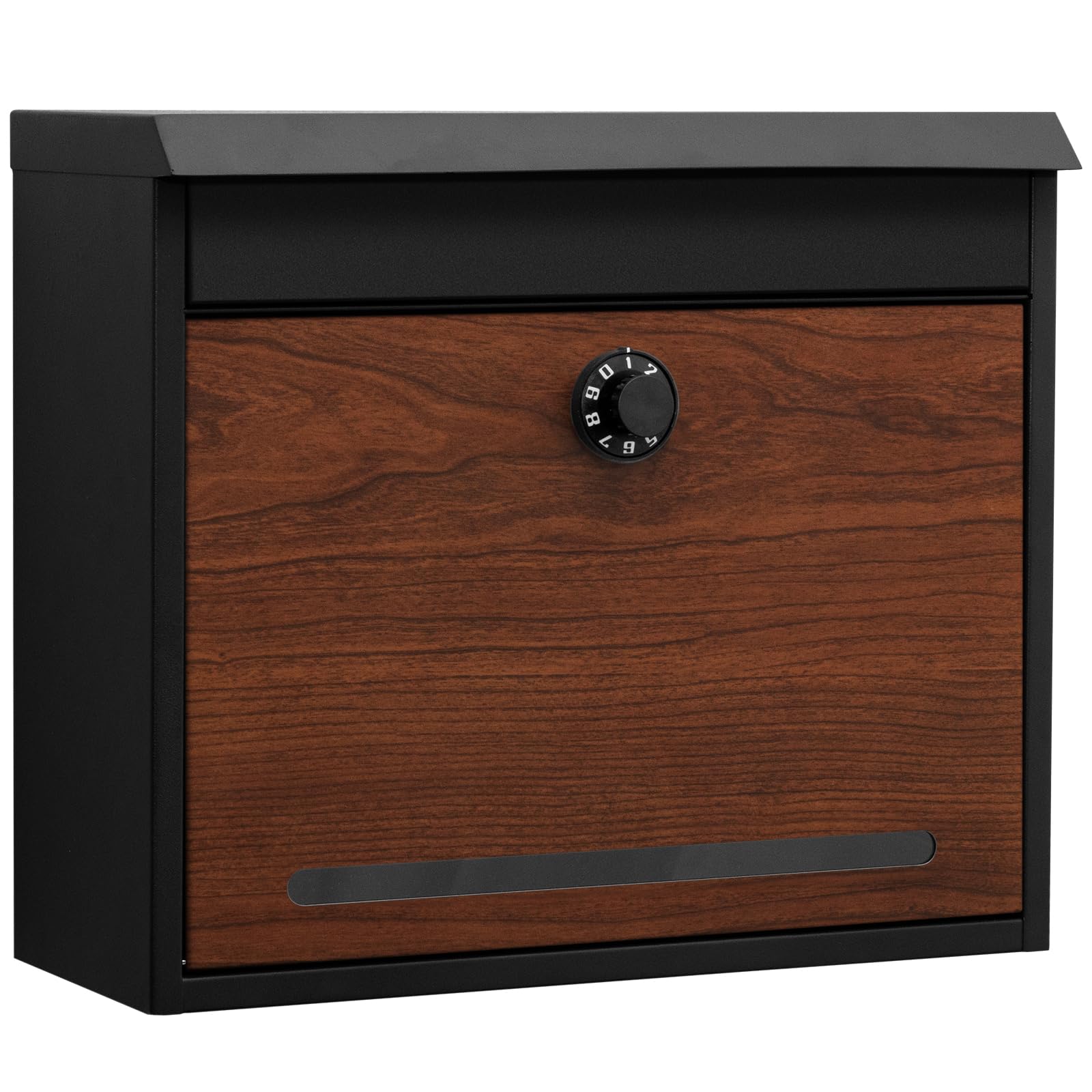 PYKES PEAK Wall-Mounted Mailbox, Dial Lock, A4 Size, Stylish, Large, Vertical, Black x Oak Door