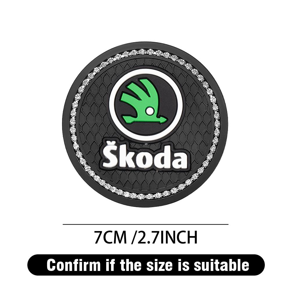 KSDQ3 1/2Pcs Car Coaster Water Cup Holder Anti-slip Pad Mat Interior Accessories For Skoda Kodiaq Octavia Enyaq Kamiq Scala Rapid Yeti