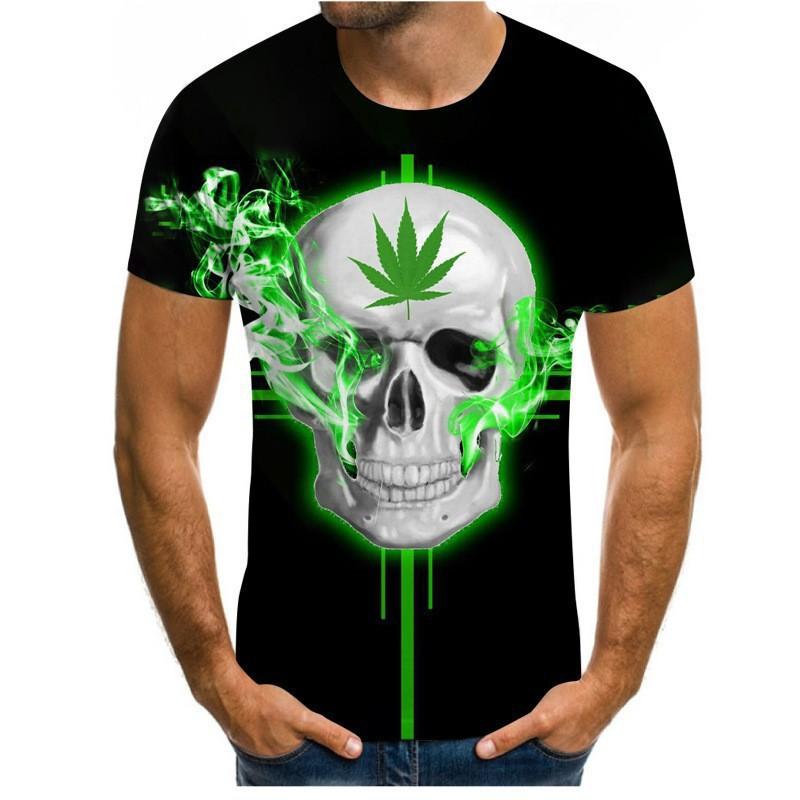 2026 Mens Streetwear Graphic Tee 3D Skull Print Loose Fit Crew Neck Short Sleeve Cotton T-Shirt
