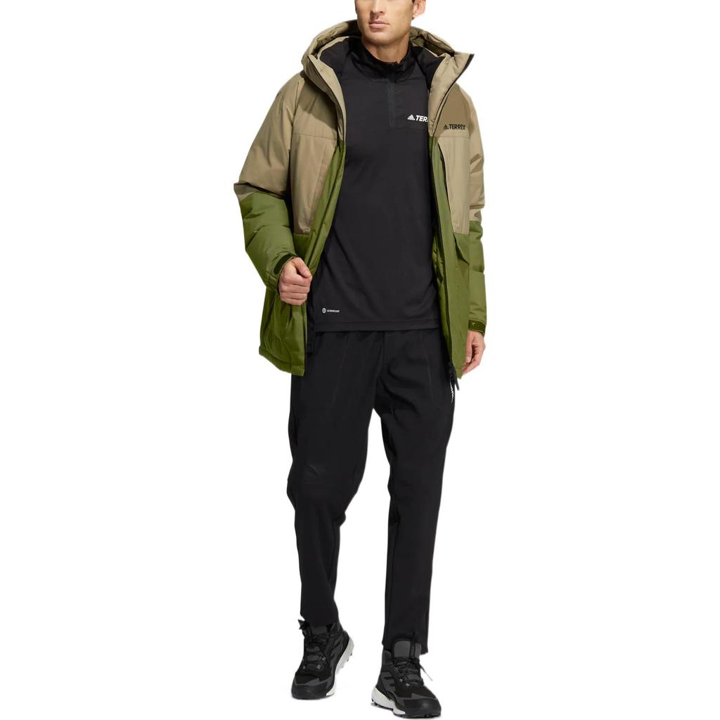 Adidas Fargeblokkert jakke med hette og glidelås, unisex yttertøy, dyp olivengrønn HN2010