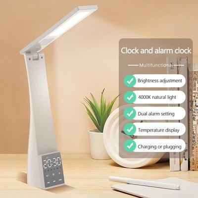Multifunkční stolní lampa Bluetooth reproduktor Budík Audio přehrávač Teplota Displej Rádio Držák telefonu Makeup Zrcátko