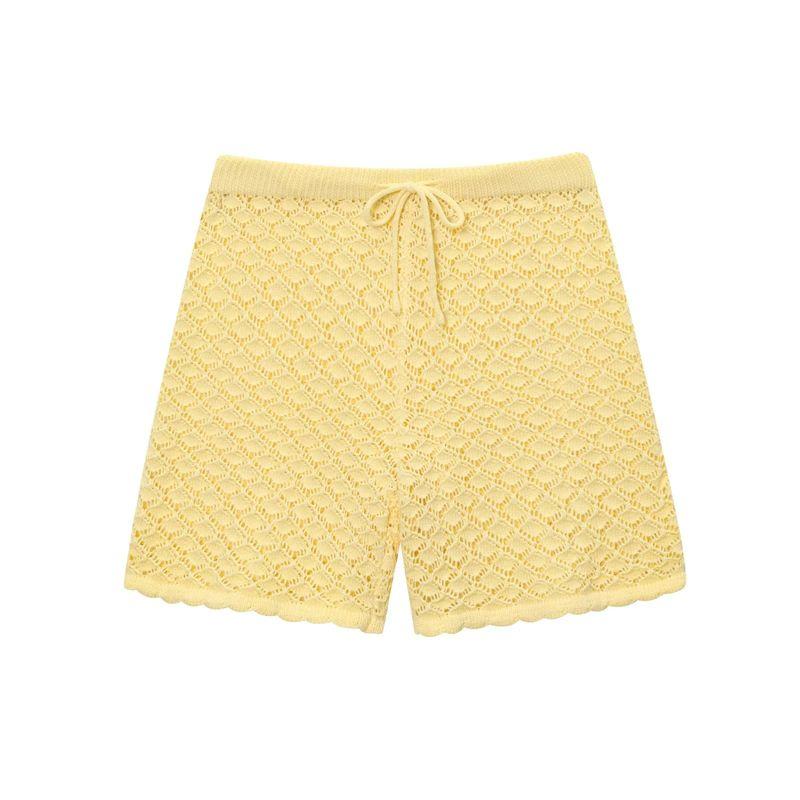Summer New Product Women's Clothes Beach Style Lapel Short Sleeve Knitting Crocheted Bikini Blouse + Casual Shorts Suit