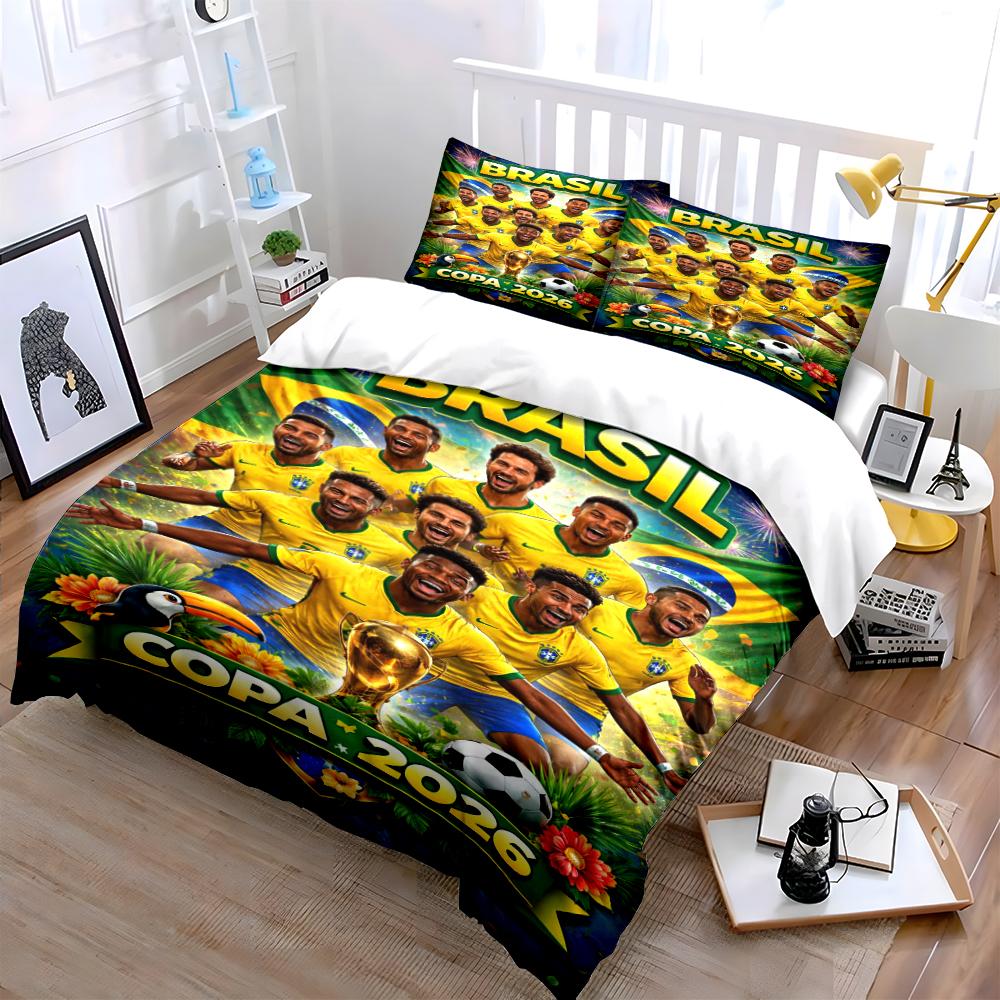 Brazil Soccer Team Copa 2026 Bedding Set Bedding Set (1 Duvet Cover, 2 Pillowcases, Duvet Not Included)
