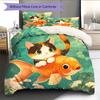 Cat and Fish Pattern Bedding Quilt Set  Home Decoration  Gift (1 * duvet cover + 2 * pillowcase  without core)