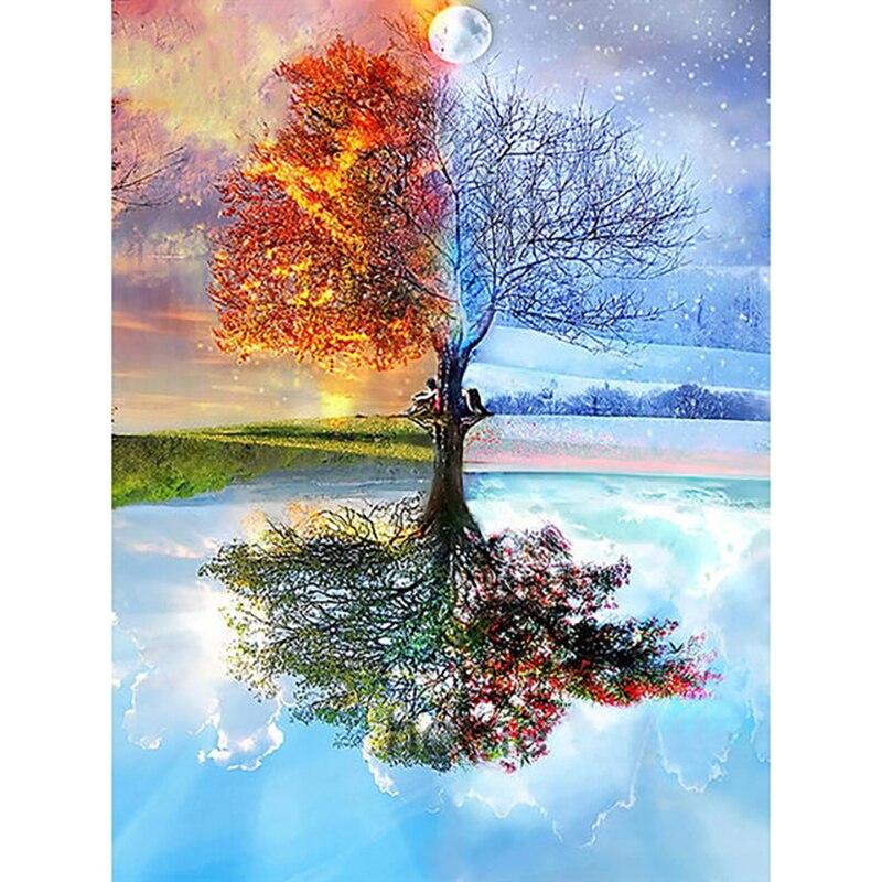 5D DIY Diamond Painting Cross Stitch Four Season Tree Diamond Embroidery Full Round Rhinestone of Picture Home Decoration
