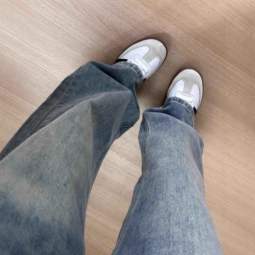 Women's Retro Blue Fleece-Lined Plus Size Straight-Leg Jeans for Autumn/Winter