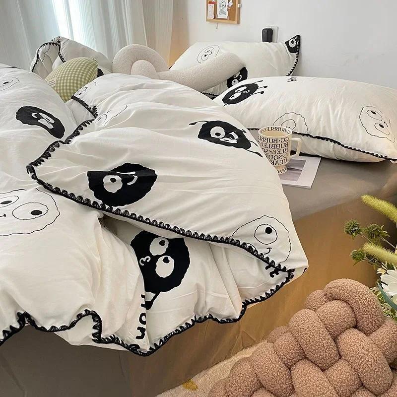 Bedding Set  Girls Cherry  Soft Washed Cotton Bed Sheet Queen King Size Duvet Set  Comforter Set Pillowcase Bed Linens