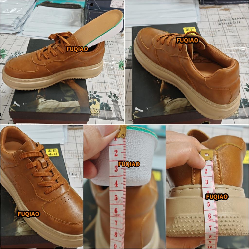 Men's Casual Leather Chunky Elevator Sneakers 7cm Height Increasing Shoes Breathable Comfortable Thick Soled Lift Sports