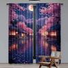 2 Stück Kirschblütenvorhang Japanischer Stil Vorhang Romantische Mondscheinnachtszenerie Rosa Blau Für Schlafzimmer Wohnzimmer Esszimmer
