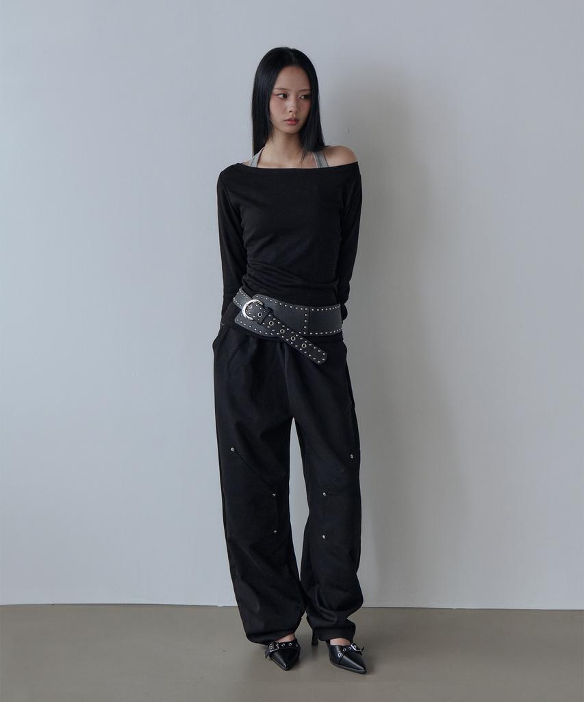 5OML Sleeveless Layered Off-Shoulder Long Sleeve (Black)