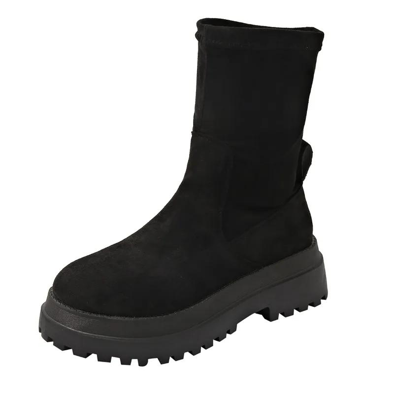 Fashion 2024 Shoes for Women Ankle Women's Boots Concise Modern Boots Women Sewing Round Toe Med Heel Platform Slip On Shoes Female