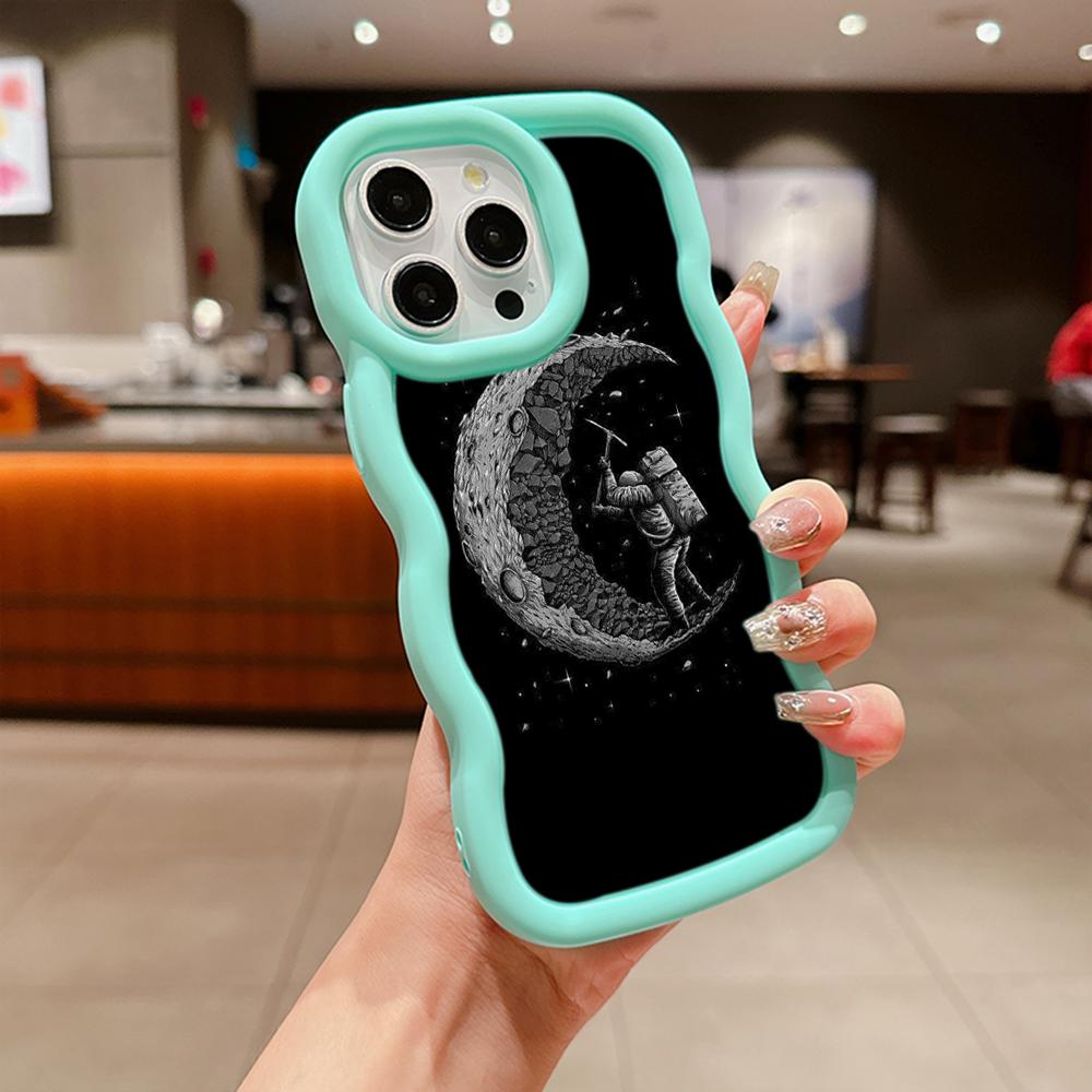 Ae97 Space Moon Astronaut Black art Protective Phone Cases for iPhone 14 13 Pro Max 11 12 15 Plus Infinix Hot 40i Smart8 Tecno Big Wave TPU Back Cover