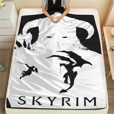 1 szt. Koc Flanelowy z Nadrukiem Skyrim, Wysoka jakość, Wygodny na Wszystkie Pory Roku, Wystrój Domu, Ciepło i Komfort, Idealny na Prezenty Świąteczne167