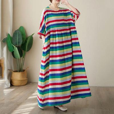 Short Sleeve Plus Size Cotton Vintage Floral New In Dresses for Women Casual Loose Long Summer Dress