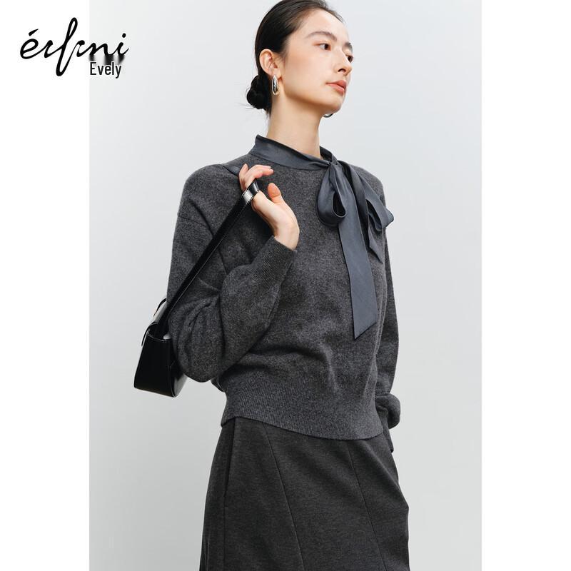 

Eifini Women s Elegant Tie-Neck 99% Wool Knit Sweater L