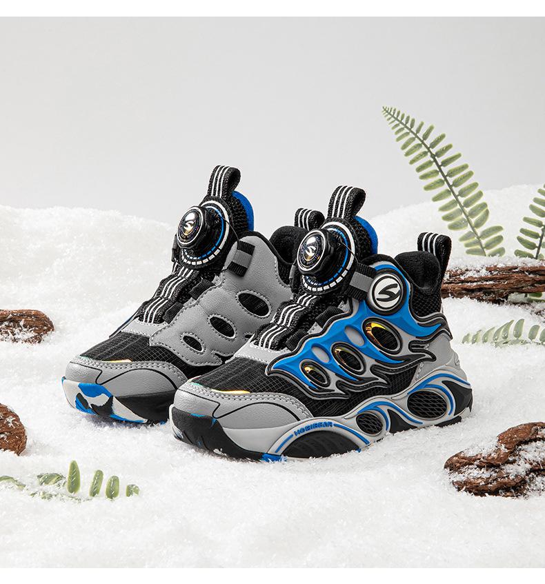 HOBIBEAR Boys' Velvet-Lined Winter Basketball Shoes - Two-Layer Cotton Warm Outdoor Sports Footwear