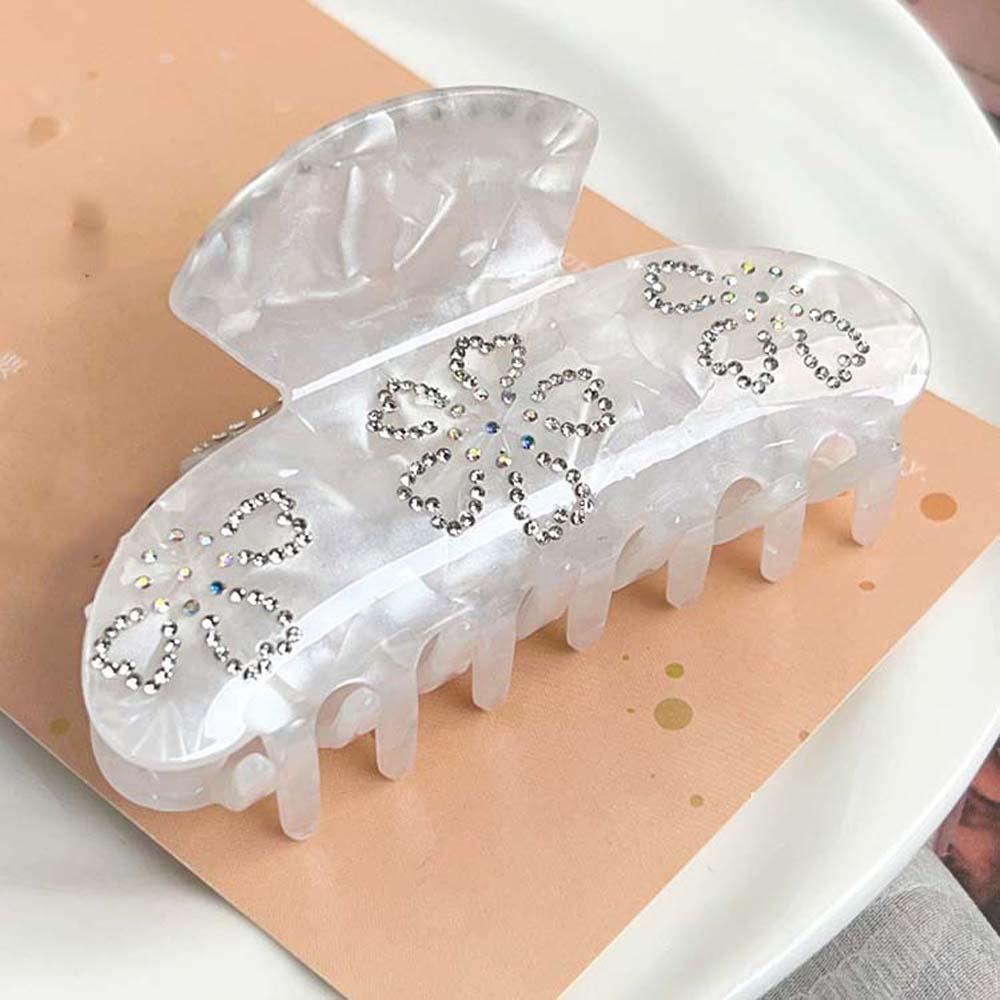 Korean Style Women Shark Clip Iridescent Acrylic Hair Claw Rhinestone-inlay Hair Claw Female