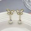Korean Luxury Crystal Flower Butterfly Earrings For Women Sweet Zircon Drop Earrings Girls Party Jewelry Bijoux Gifts