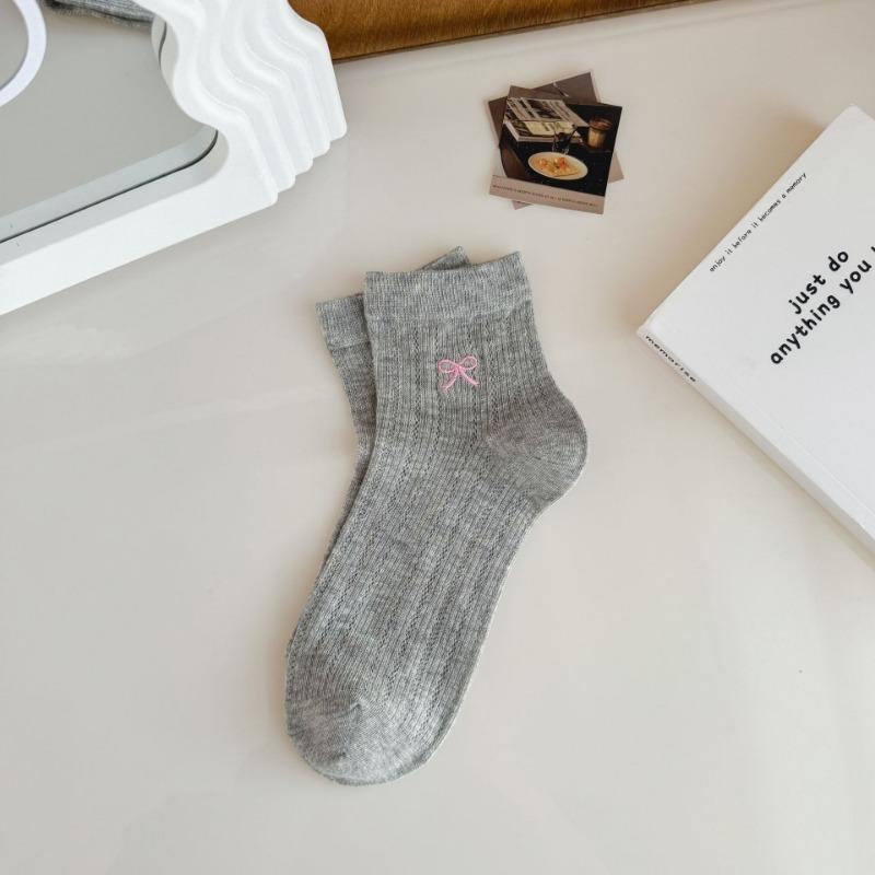 Female Summer Thin Embroidered Bow Mesh Breathable Tube Socks