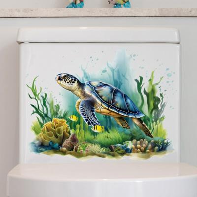 Meereswelt-Schildkröten-Toilettenaufkleber, abnehmbarer, selbstklebender, wasserdichter PVC-Wohnzimmer-Wandkunst-Badezimmer-Toilettendeckel-Dekorationsaufkleber