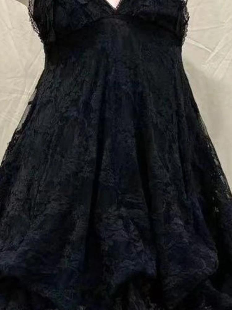 2025 Japanese Vintage Style Strap Dress Women Korean Fashion Black Lace Cami Dresses  Summer Sweet Patchwork New One Piece Dress