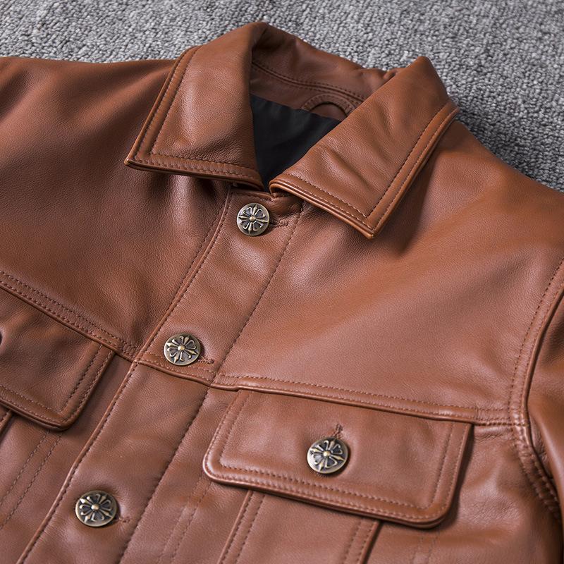 New Genuine Leather Leather Jacket for Men Short Slim Top Leather Harley Motorcycle Leather Jacket