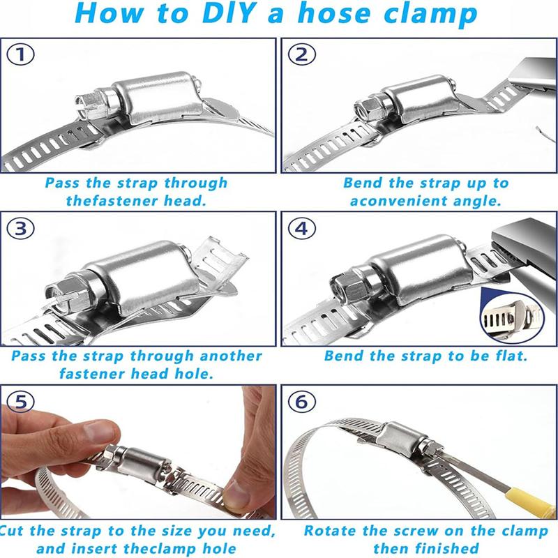 CYCLI-Hose Clamp 12Ft 10 Pieces Strong Fastener Combo Kit Adjustable Pipe Clamp Band Clamp For Pipeline Automotive Mechanics