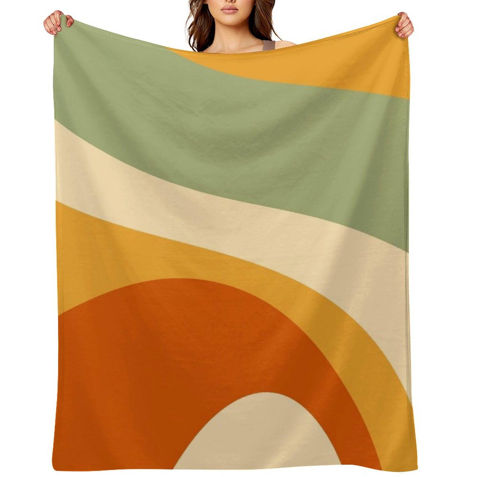 70s Retro Groovy Pattern Green, Cream, Yellow, Orange and Terracotta 2 Throw Blanket Travel Fashion Sofas sofa bed Blankets 30x40in