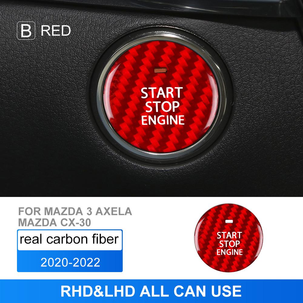 

Real Hard Carbon Fiber Start Stop Engine Cover For Mazda 3 Axela 2020 2021 2022 Car Button Sticker For Mazda CX-30 2020-2022 красный