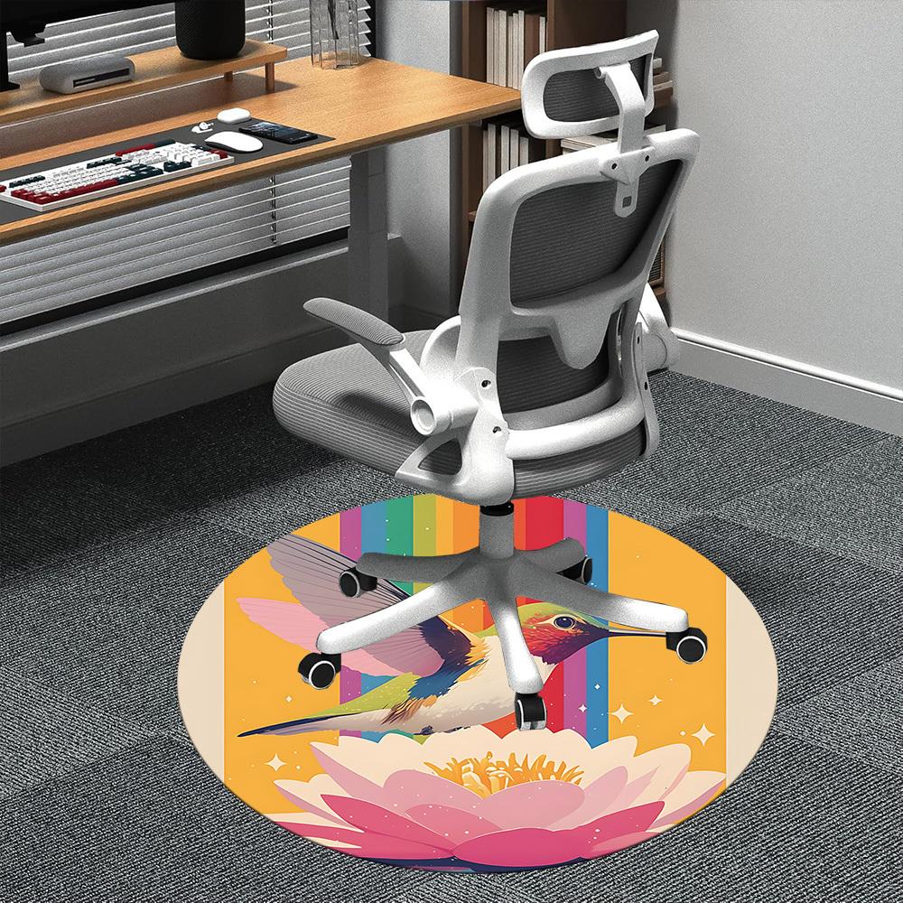 1PC Hummingbird Lotus Office Round Area Rug,  Mat Suitable ForOffice, Under Office Chairs Bedroom Living Room Home Decor, Room Deco
