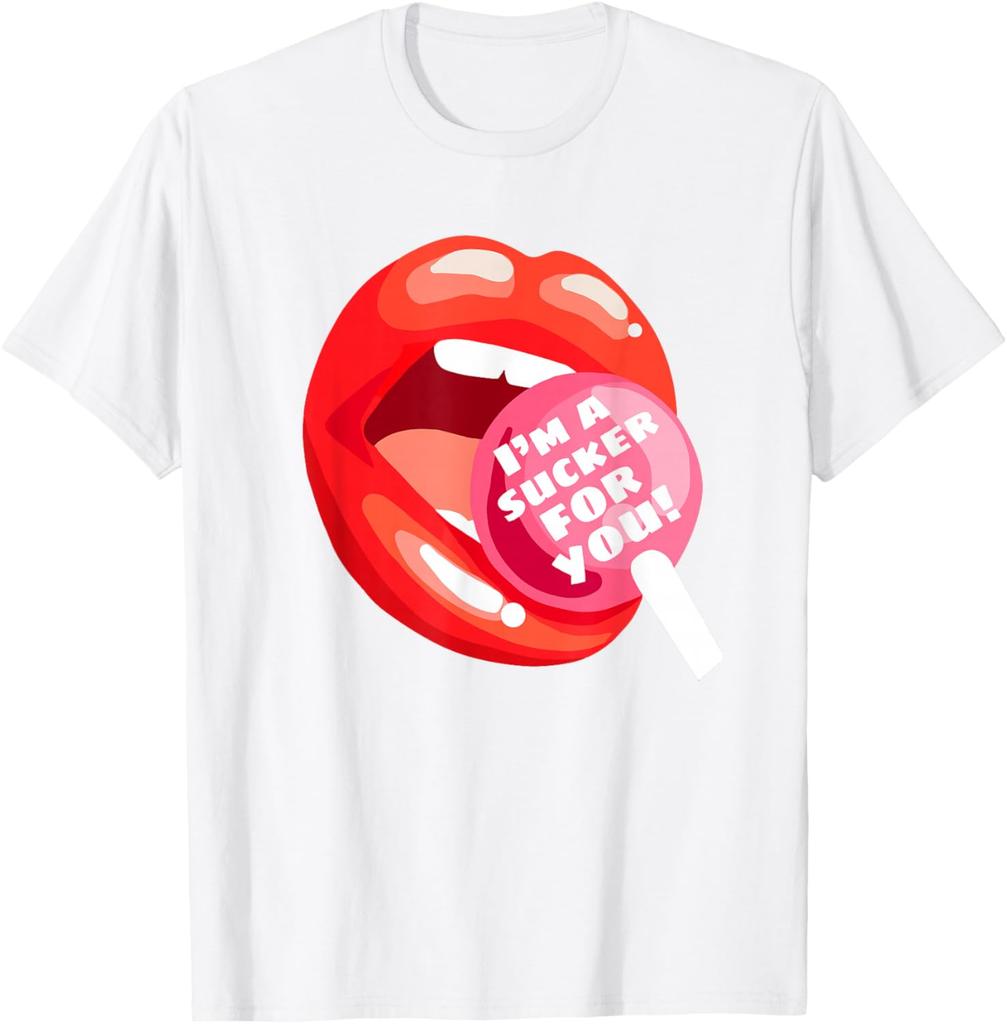I'm A Sxcker For You Lips Lollipop Graphic Print Men's Casual Cotton T-Shirt