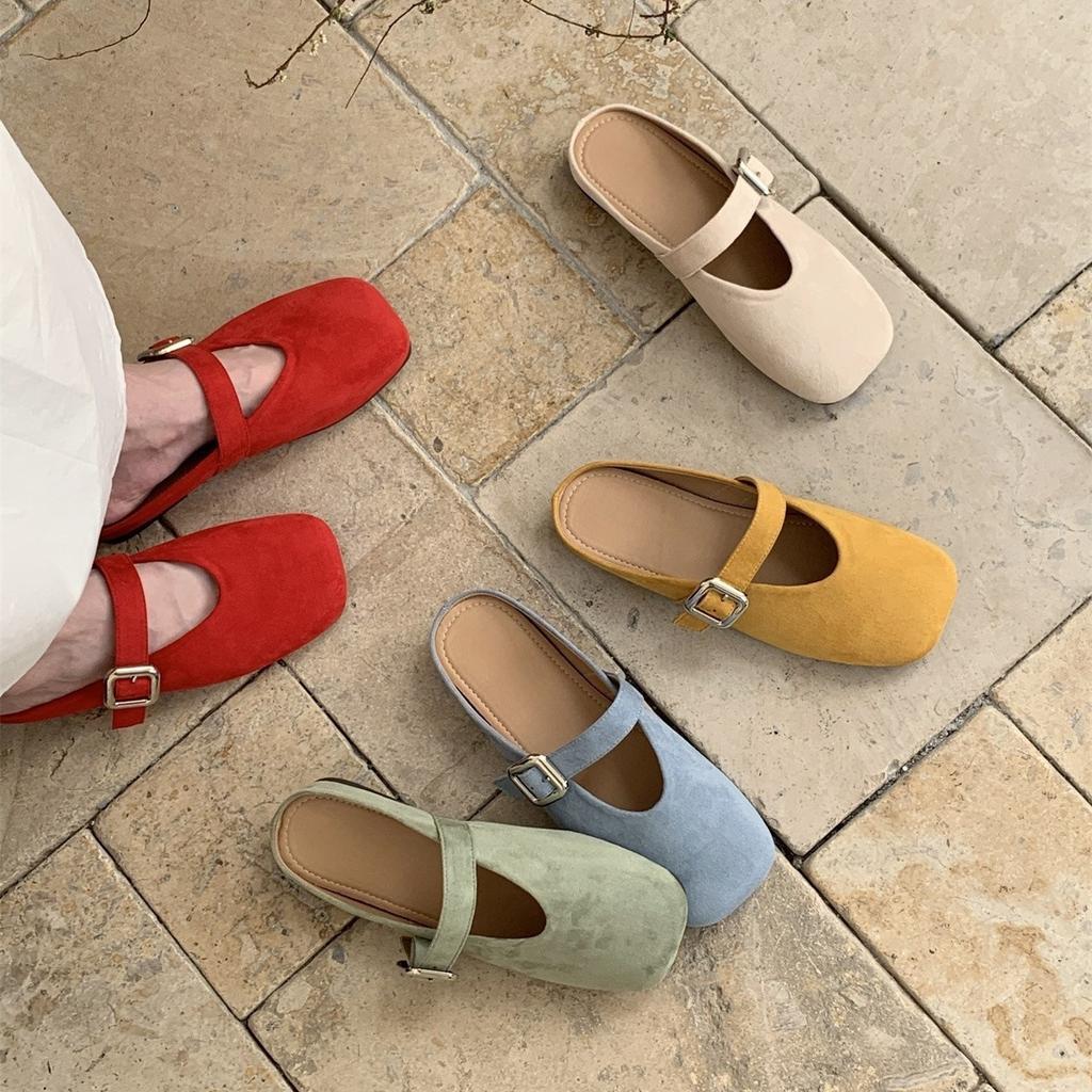 Soft-soled square-headed Mary Jane single shoes, spring women's outer wear, commuter versatile bag head, half slippers