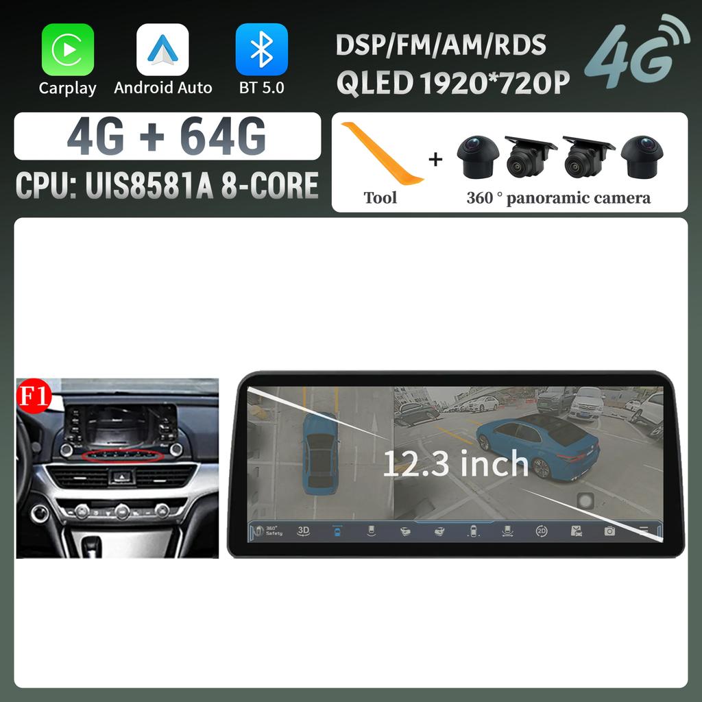 Android 14 12.3inch Screen For Honda Accord 10 2018 2019 2020 2022 Car Radio Multimedia Navigation 4G Wireless BT CarPlay Stereo