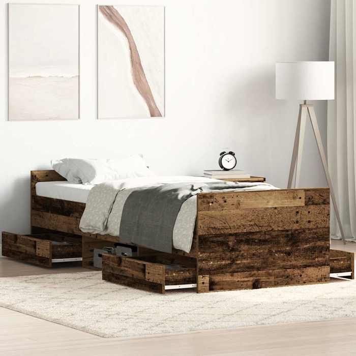VidaXL Bed Frames Without Mattress Old Wood 90x200 Cm Engineered Wood, Bedroom Furniture, Bed Base, Single Bed, Bed, Bed Frame, 3328803