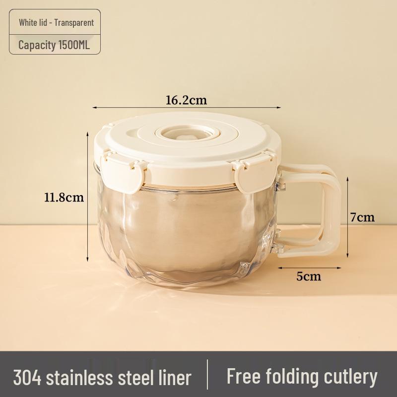 304 Stainless Steel Instant Noodle Bowl Set with Lid - Perfect for Dorms