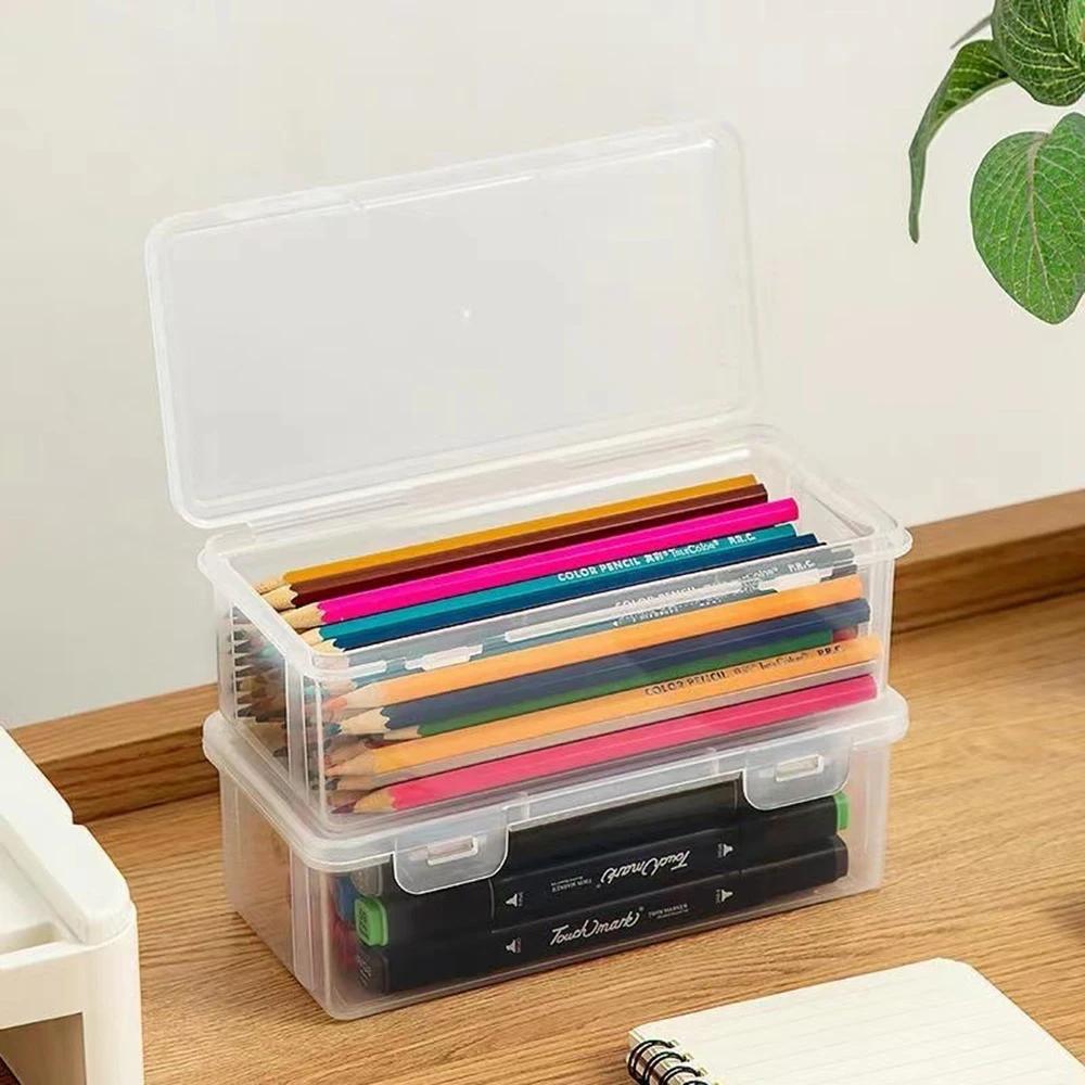 Portable Storage Organizer Box Student Office Supplies 1pcs Plastic Translucent Pencil Case Large Capacity Pencil Boxes