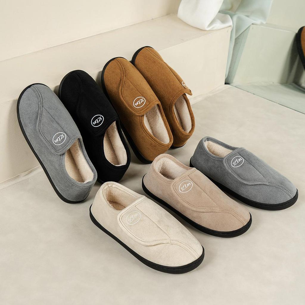 Anti-slip Velcro Cotton Shoes for Autumn and Winter, Indoor Warm Woolen Shoes for Home Use, and Fleece Cotton Slippers