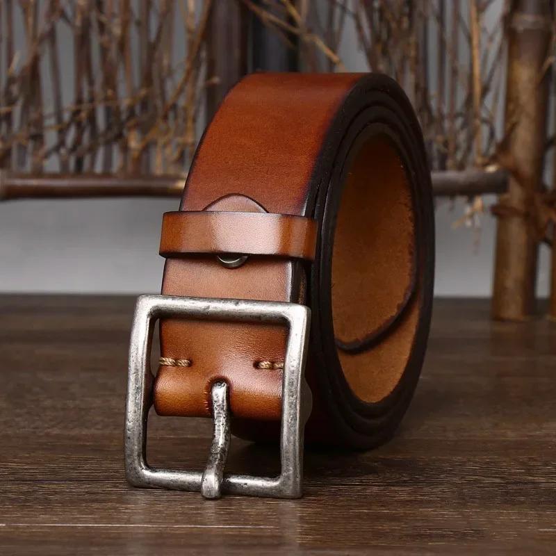 4.3CM Thickening Pure Cowhide High Quality Genuine Leather Belts for Men Brand Strap Male Copper Buckle Jeans Cowboy Luxury