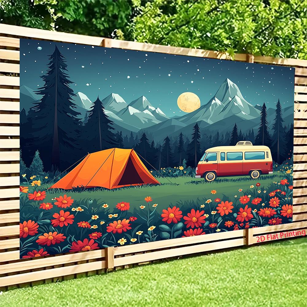 2D Plane, 1 Tent, Van, Flowers, Night Sky Pattern, Suitable for Indoor and Outdoor Celebrations