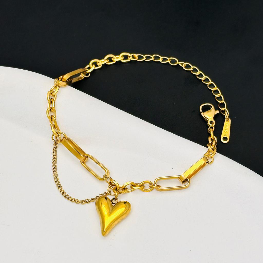 316L Stainless Steel Love Heart Bracelet For Women Girls Korean Fashion Classic Elegant Simple Anniversary Jewelry Gifts
