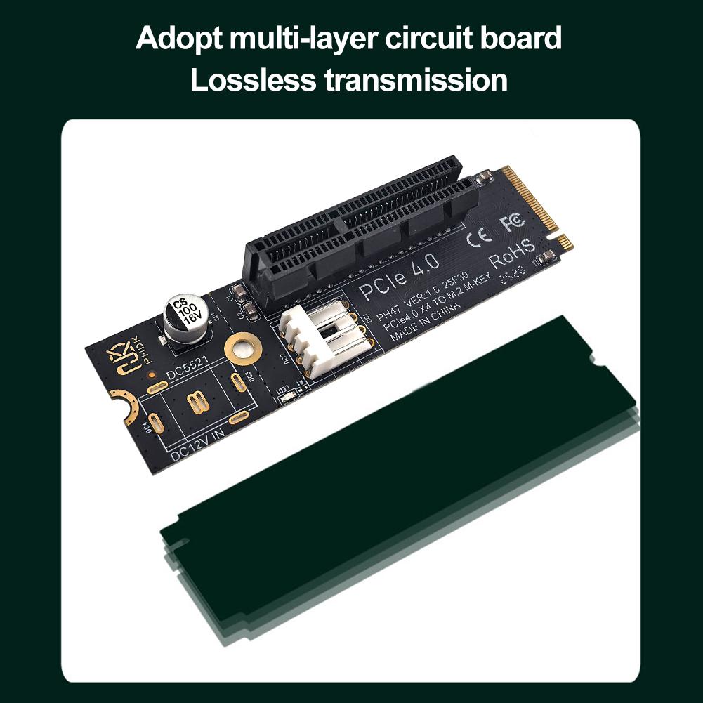 NGFF M.2 To PCI-E 4X SATA Power Riser Compatible with X1 X4 X8 X16 PCI-e Interface Adapter Card