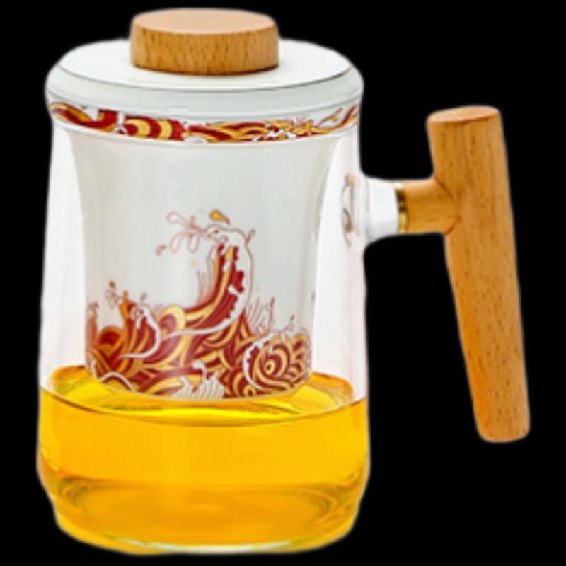 TLAKEHO Ceramic Tea Infuser Cup with Wooden Handle
