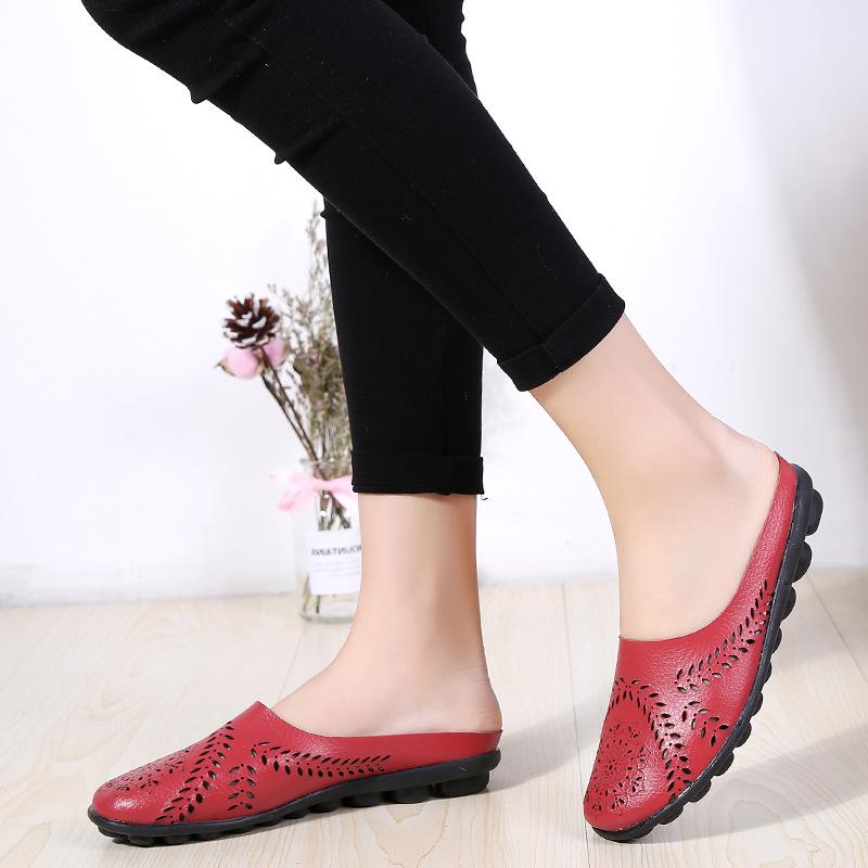 Spring/Summer Women's Genuine Leather Casual Low-Top Flat Slippers, Sizes 35-46, Plus Size Available