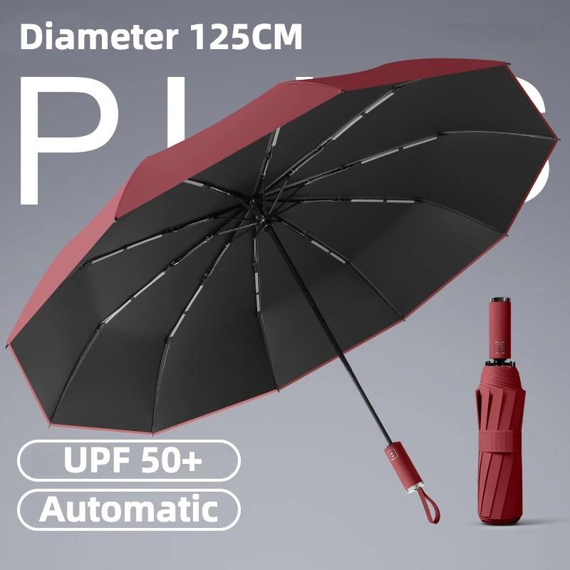Large 125Cm Windproof Automatic Umbrella, Sun Uv Upf50+ Protection, Compact Folding Rain Umbrellas For Man And Women