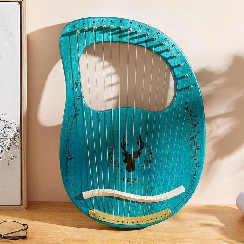 16 Strings Lyre Harp Mahogany Wood Harp Piano Stringed Musical Instrument with Tuning Wrench Spare Strings