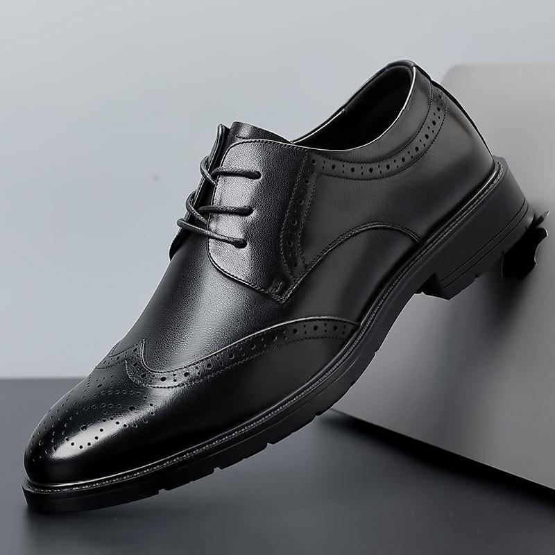 Leather shoes men's shoes leather high-end soft spring men's business dress suit leather shoes British style wedding shoes Brock shoes
