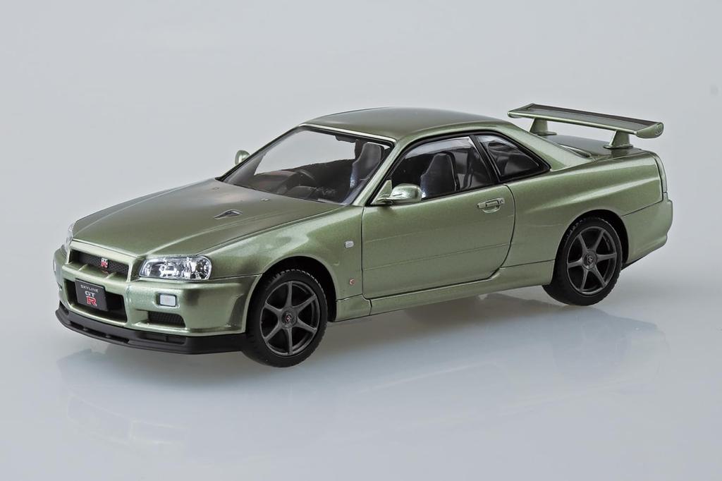 Aoshima Bunka Kyozai Maßstab Rakupla Snap-Bausatz Nissan R34 Skyline Nürburgring Millennium Jade Kunststoffmodellbausatz 1/32 Nr. 12-MJ GT-R Vorgefärbt