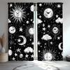 2 Peças Cortinas Clássicas de Bruxa Mística em Poliéster Estampa Mandala Boho Sol Lua Estrela Cortinas Decorativas Pretas e Brancas para Quarto para H