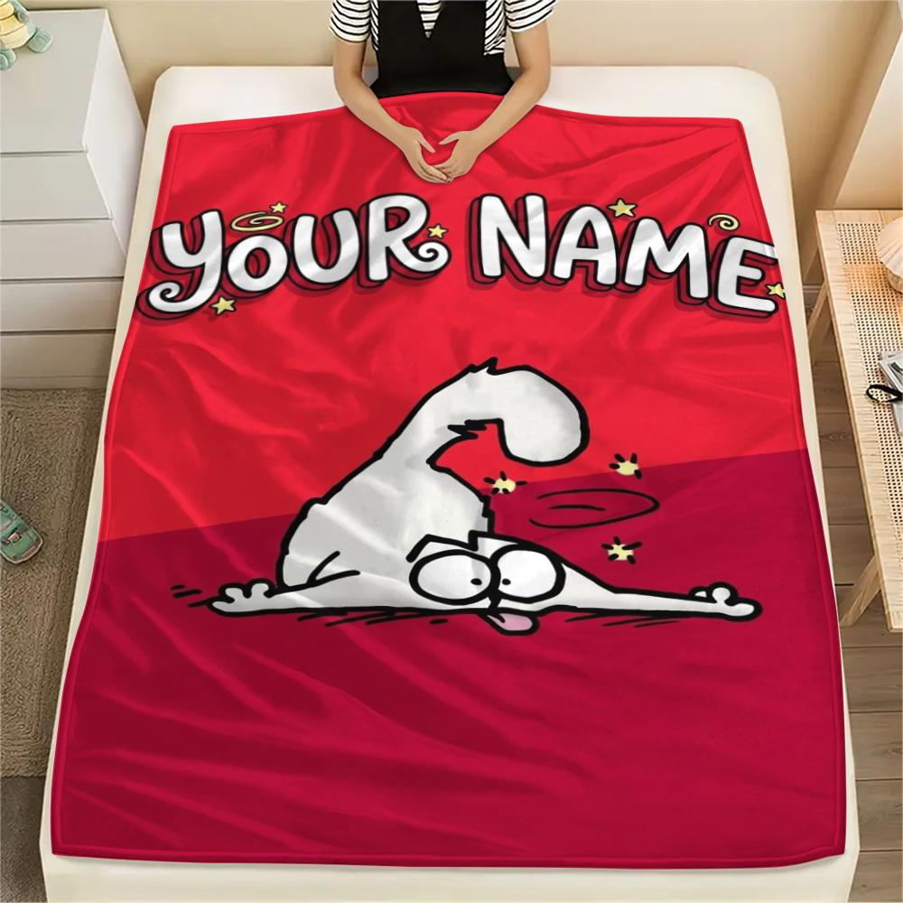 1PC Custom Name Simon‘s cat Patterned Flannel Blanket Suitable For All Seasons for Home Decor Warmth and Comfort Gifts Holiday Present