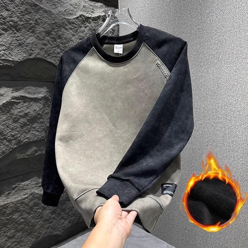 Men's Korean Style Light Luxury Color Block Hoodie - Casual Tie-dye Patchwork Long Sleeve Top